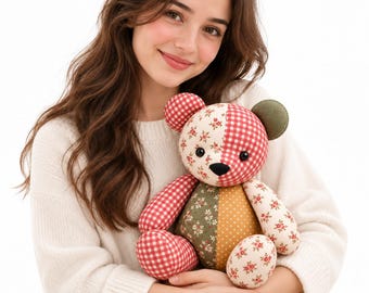 Memory Bear Sewing Pattern, Patchwork Teddy Bear PDF, 10 Printable Sizes