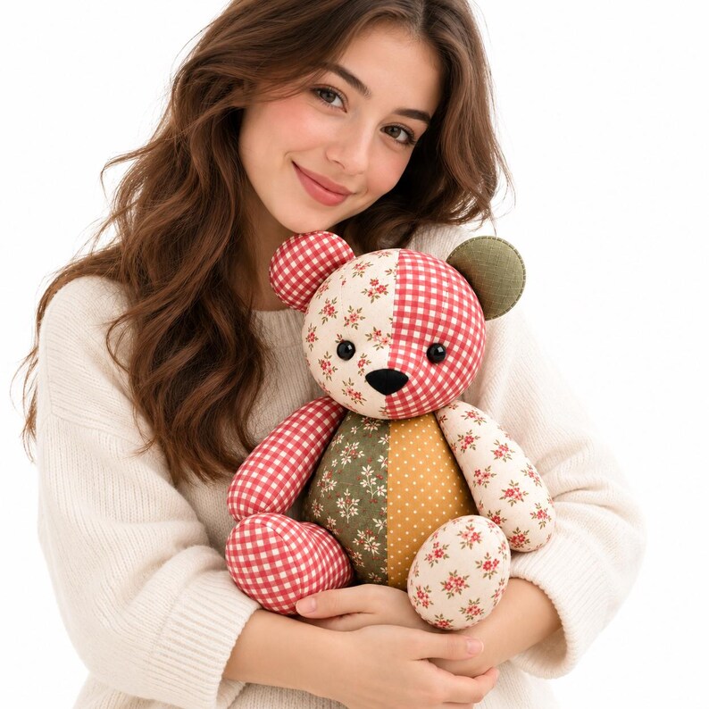 Memory Bear Sewing Pattern PDF, Patchwork Teddy Bear, 10 Sizes image 4