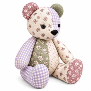 Memory Bear Sewing Pattern PDF, Patchwork Teddy Bear Template, 10 Sizes, A4 & US Letter image 3