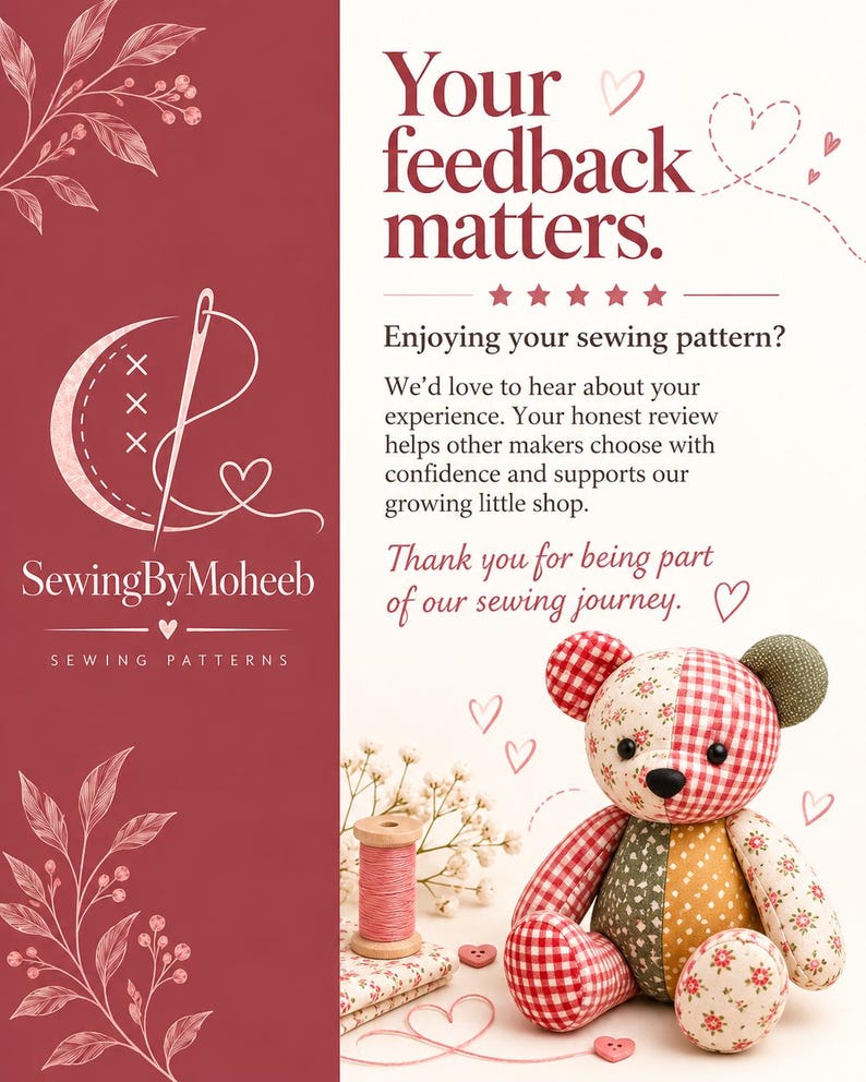Memory Bear Sewing Pattern PDF, Patchwork Teddy Bear, 10 Sizes image 5