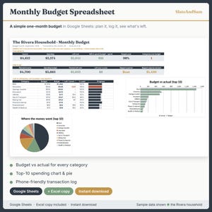 Monatsbudget-Tabelle (Google Sheets), Monatsbudgetplaner, einfache Budgetvorlage, Budget vs. Ist-Werte, Ausgabenverfolgung, Excel Bild 1