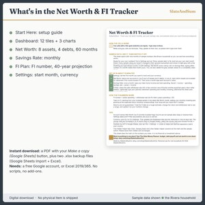 Net Worth Tracker Google Sheets, FIRE Calculator Spreadsheet, Financial Independence Planner, Savings Rate, Early Retirement, Excel image 6