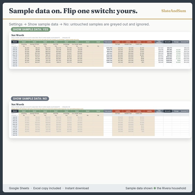 Net Worth Tracker Google Sheets, FIRE Calculator Spreadsheet, Financial Independence Planner, Savings Rate, Early Retirement, Excel image 4