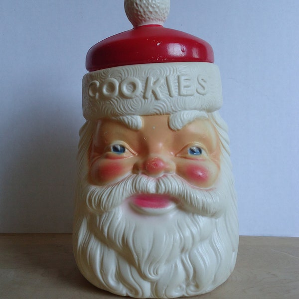 Vintage 1970's Santa Molded Plastic Canister Christmas Cookie Jar