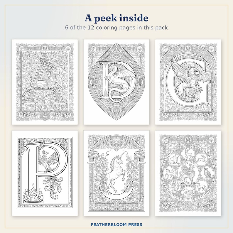 Illuminated Letter Coloring Pages for Adults, Printable Medieval ...