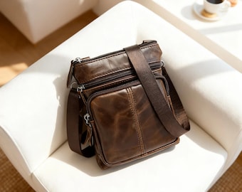 Men's Genuine Leather Crossbody Bag, Small Messenger