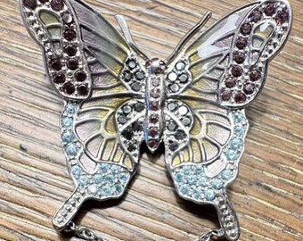 Vintage Judith Leiber Butterfly Brooch Butterfly Pin Crystal & Enamel Wings Chain to hold Eyeglass