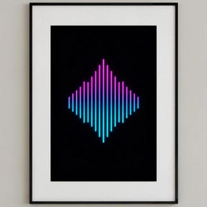 Poster con barre dello spettro audio, grafica del misuratore di mastering, grafica murale dell'equalizzatore da ciano a magenta, decorazione per studio, download digitale