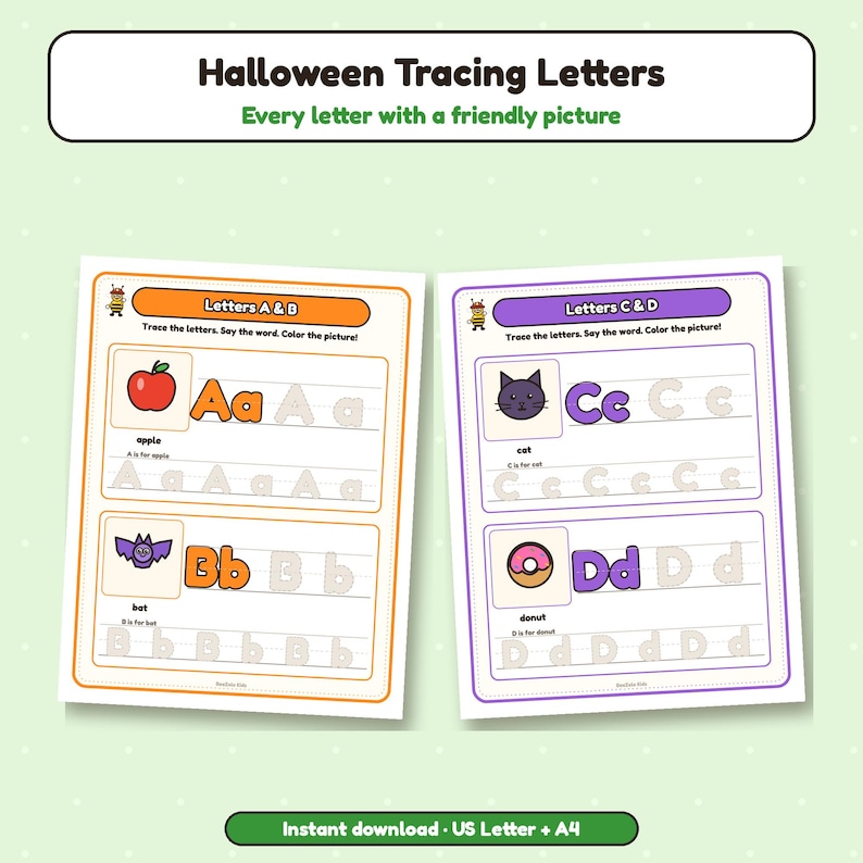 Name Pattern Pre Writing Halloween Letter Tracing Printable, Preschool Alphabet A-Z Worksheets ...