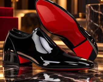 Christian Louboutin geklede herenschoenen – zwarte lakleer schoenen met rode zool, klassieke smokingschoenen