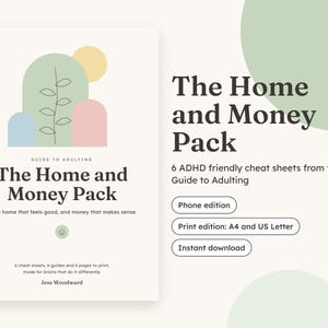 Home and Money Cheat Sheets: Budget, Cleaning, Laundry, Declutter, ADHD Friendly Printable PDF