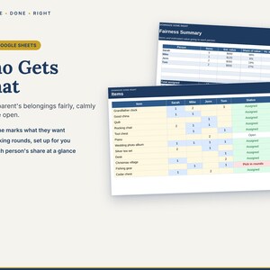 Lista de distribución de bienes heredados / Hoja de cálculo para la distribución de pertenencias / Lista de herencia equitativa para hermanos / Excel y Google Sheets