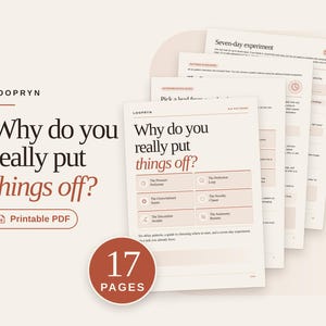 Arbetsbok och arbetsblad för prokrastinering, utskrivbar PDF, uppmaningar för exekutiv funktionsjournal, 7-dagars fokusutmaning