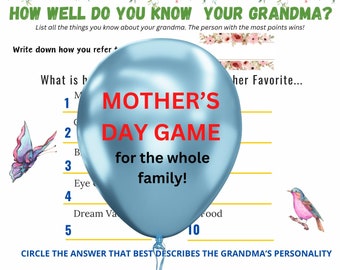 How well do you know your GRANDMA? game - Mother's Day Game, Grandmas's Birthday game.