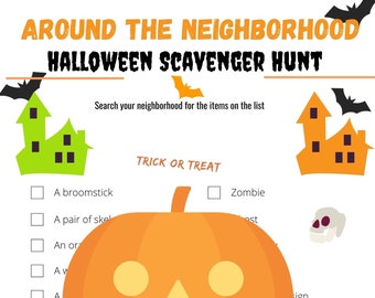 Around the Neighborhood Halloween Scavenger Hunt Checklist with Diploma