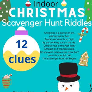 Indoor Merry Christmas Scavenger Hunt Riddles/Clues gift search 12 clues image 1