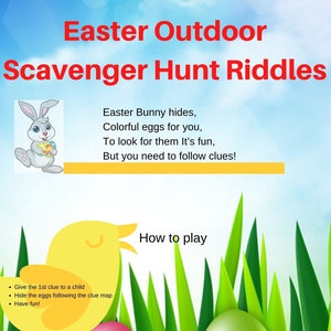 Easter Outdoor Scavenger Hunt Riddles 12 rhyming clues image 1