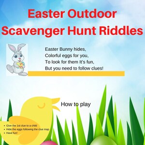 Easter Outdoor Scavenger Hunt Riddles - 12 rhyming clues