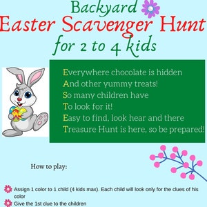 Easter Backyard Scavenger Hunt Riddles for 2 to 4 kids/ Siblings Scavenger Hunt/ Outdoor Easter Treasure Hunt image 1