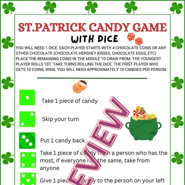 St. Patrick Roll the Dice Candy Game (Chocolate coins game) candy game (printable dice included)