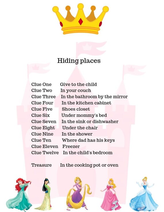 Princess Scavenger Hunt Rhyming Clues Riddles Etsy