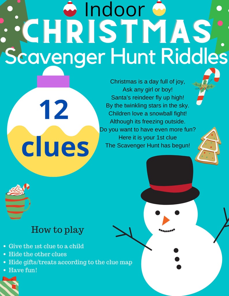 Indoor Merry Christmas Scavenger Hunt Riddles/Clues gift search 12 clues image 1