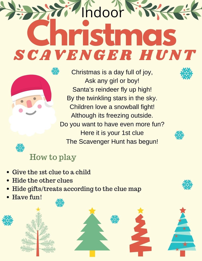 Indoor Merry Christmas Scavenger Hunt Riddles/Clues gift search 18 clues image 1