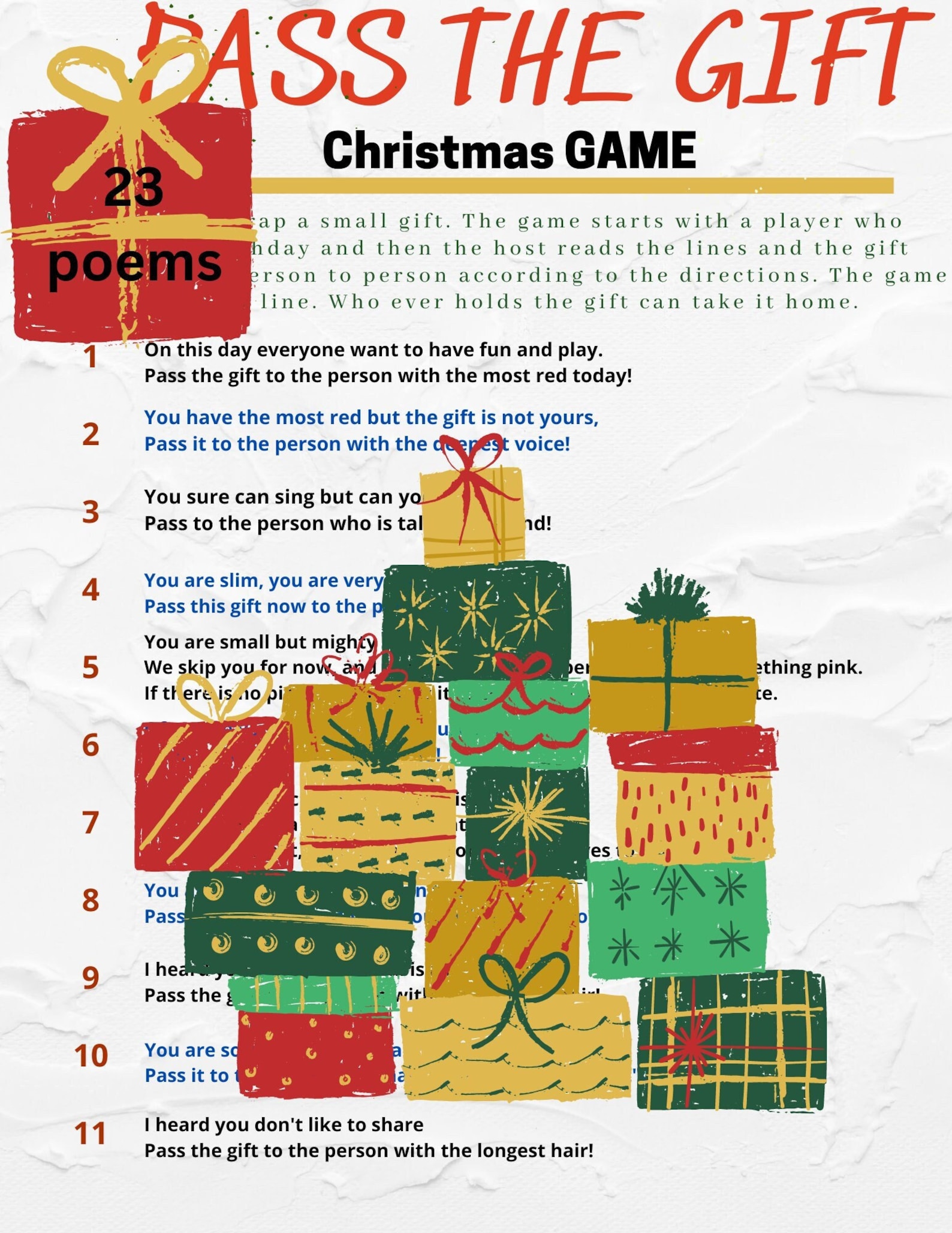 Pass the GIFT Christmas Party Game, Secret Santa Game birthday, Friends