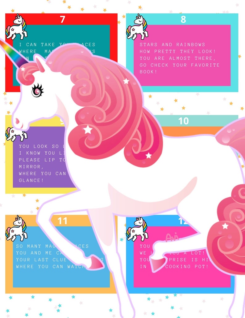 Unicorn Scavenger Hunt Rhyming Clues Riddles 12 ryming Etsy
