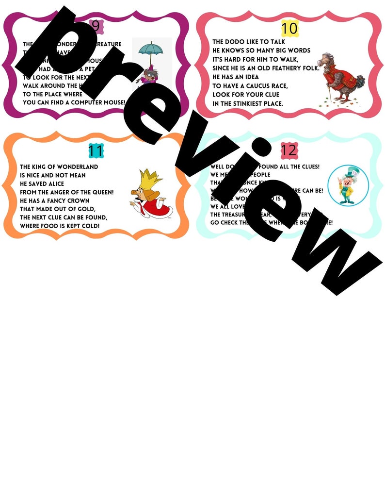 Alice in Wonderland Scavenger Hunt Riddles Etsy