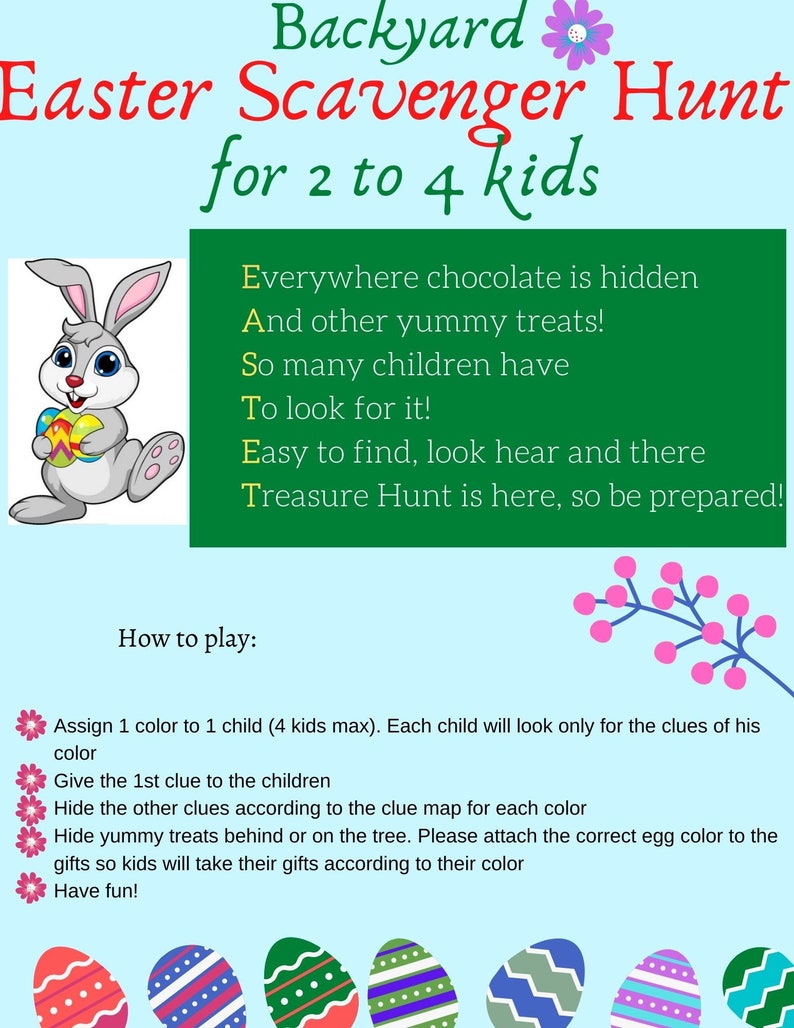 Easter Backyard Scavenger Hunt Riddles for 2 to 4 kids/ Siblings Scavenger Hunt/ Outdoor Easter Treasure Hunt image 1