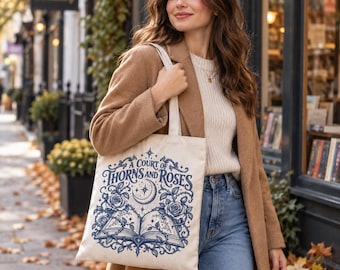 Bolso de tela de Una Corte de Rosas y Espinas, regalo romántico para amantes de los libros, bolso de lona para lectores de fantasía, bolso para libros de biblioteca, regalo de cumpleaños para ella.
