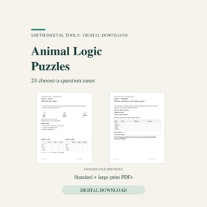 Animal Logic Puzzles Printable: 24 Deduction Cases, Large Print and Answer Guides