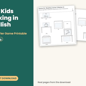 ESL Speaking Game Printable | 12 Barrier Game Scenes for Prepositions and Directions | English Conversation Activity for Kids and Adults