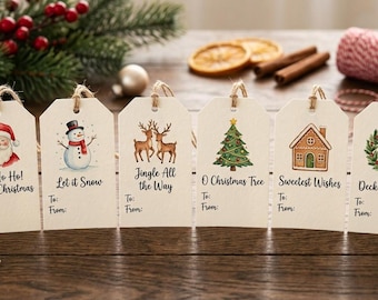 Christmas Gift Tags Printable, Holiday Labels, Kids Name Tags (PDF)