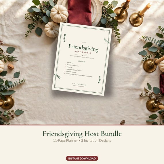 Friendsgiving Invitation Bundle, Thanksgiving Host Planner Printable, Friendsgiving Invite Template, Menu Planner, Potluck Signup Sheet