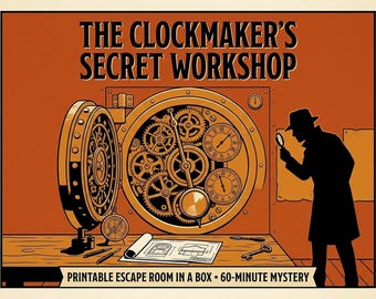 Clockmaker's Workshop Escape Room Kit, Brass Cipher Wheel, 60-Minute Mystery Game (Digital Download)