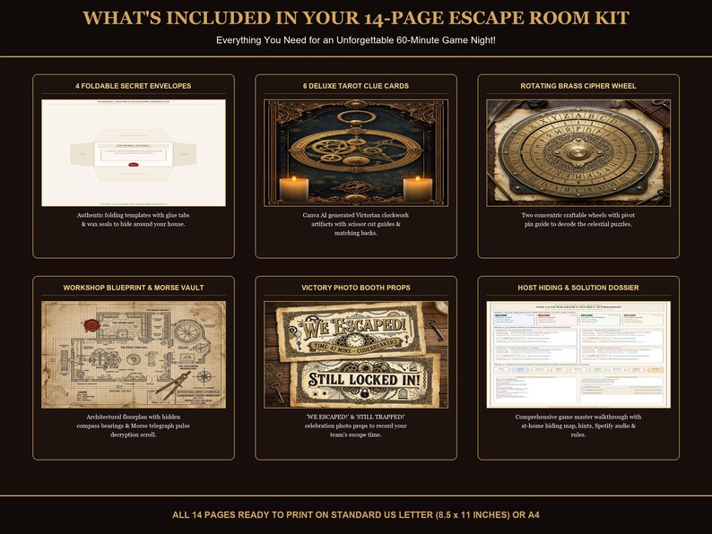 Clockmaker's Workshop Escape Room Kit, Brass Cipher Wheel, 60-Minute Mystery Game (Digital Download) image 2
