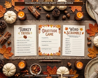Spielepaket für die Thanksgiving-Party, 12 Friendsgiving-Aktivitäten (PDF-Download)