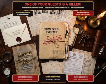 1920s Masquerade Murder Mystery Game Kit Printable, Murder at Blackwood Manor Dinner Party, 8 Suspects Case File Instant Download