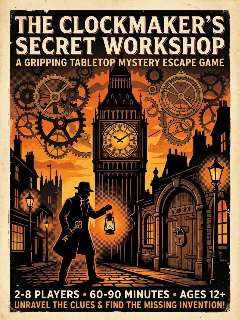 Clockmaker's Workshop Escape Room Kit, Brass Cipher Wheel, 60-Minute Mystery Game (Digital Download) image 5