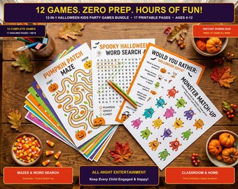 12-in-1 Halloween-Partyspiele-Paket für Kinder, Aktivitäten für den Unterricht (Sofort-Download)