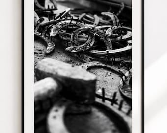 Black and White Fine Art Photography, Horseshoe Wall Art, Western Decor, Equestrian Christmas Gift
