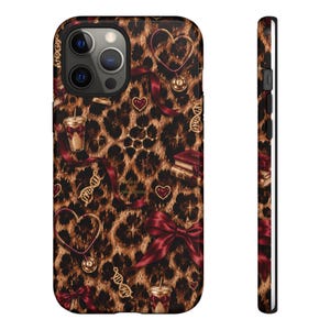 Leopard Print Medical Student Phone Case | Burgundy Bow, DNA, Stethoscope (3D Wrap)