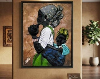Liefdevol vervoer 3D Mixed Media Schilderij | Afrikaans Moeder en Kind Kunstwerk (61 x 76 cm)