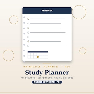 Study Planner Printable, Assignment Tracker, Exam Prep Organizer (PDF)