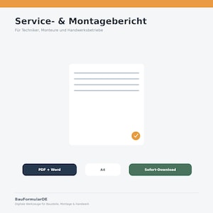 Service and installation report A4 – PDF + Word template for tradespeople & technicians