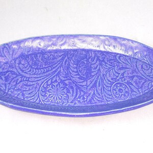 Handmade Pottery Dish or Tray glazed in Purple with delicate design