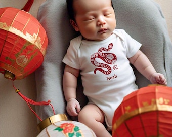 CUSTOM Baby Bodysuit Year of the Snake - Lucky Red - DeyaStudio