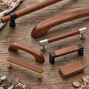Tiradores de madera natural para armarios, tiradores de nogal para cajones, herrajes de cocina escandinavos.